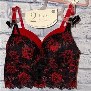Cato Red and Black Floral Lace Bra Set Size 36B NWT